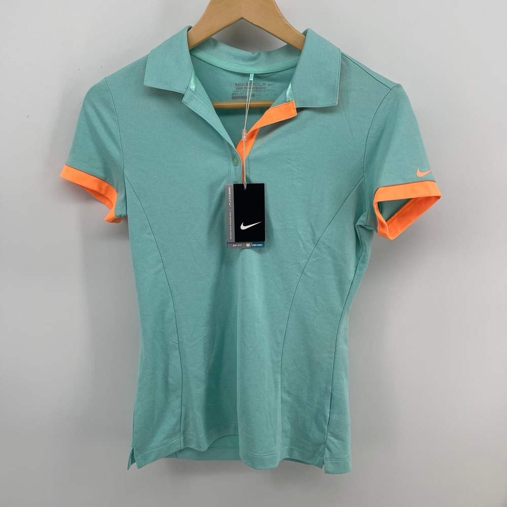 Nike Golf Women's Dri-FIT Tour Performance Polo NWT Aqua Mint Orange S